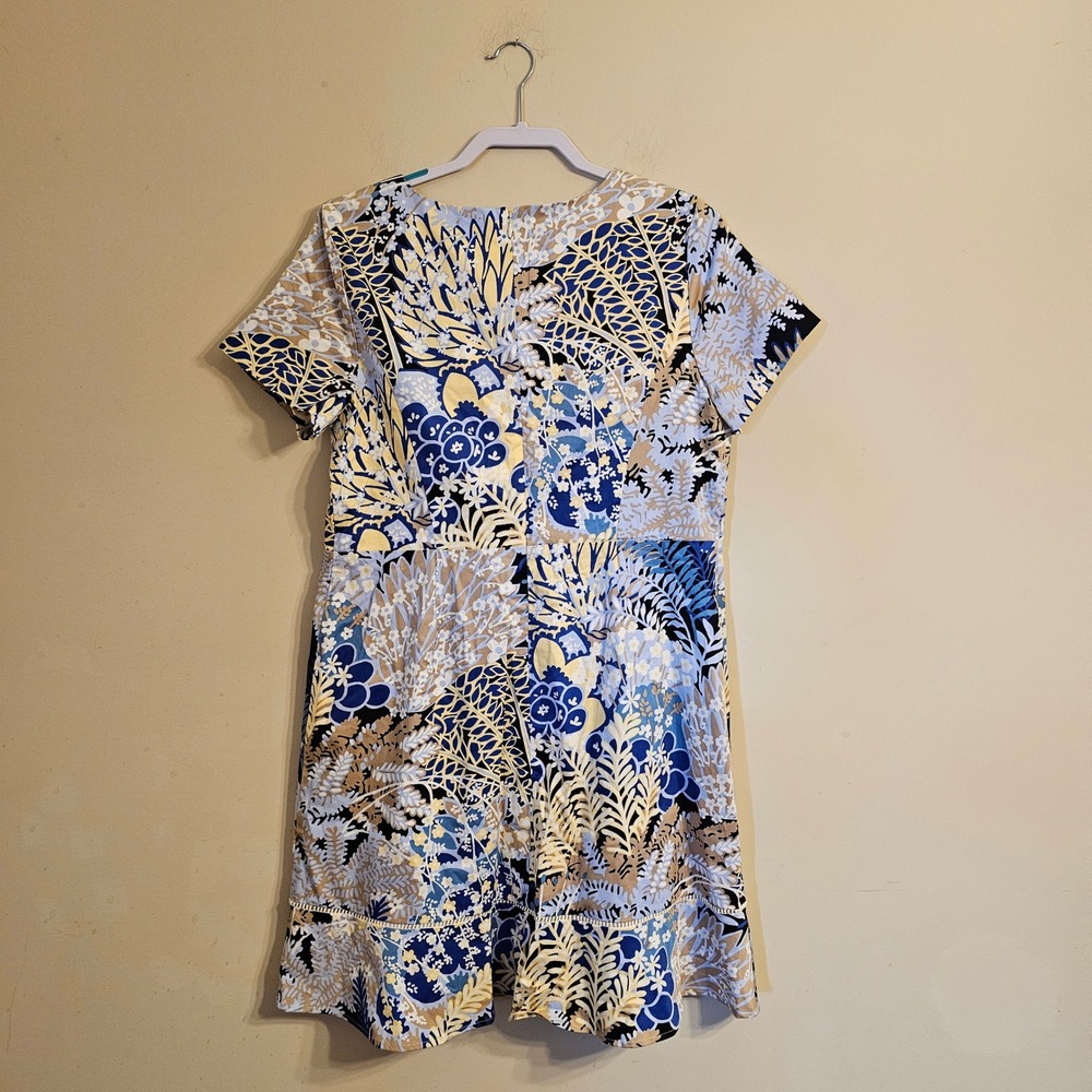 Talbots Petites Botanical Garden Sheath Dress Ruffle Hem 14P - Picture 2 of 7